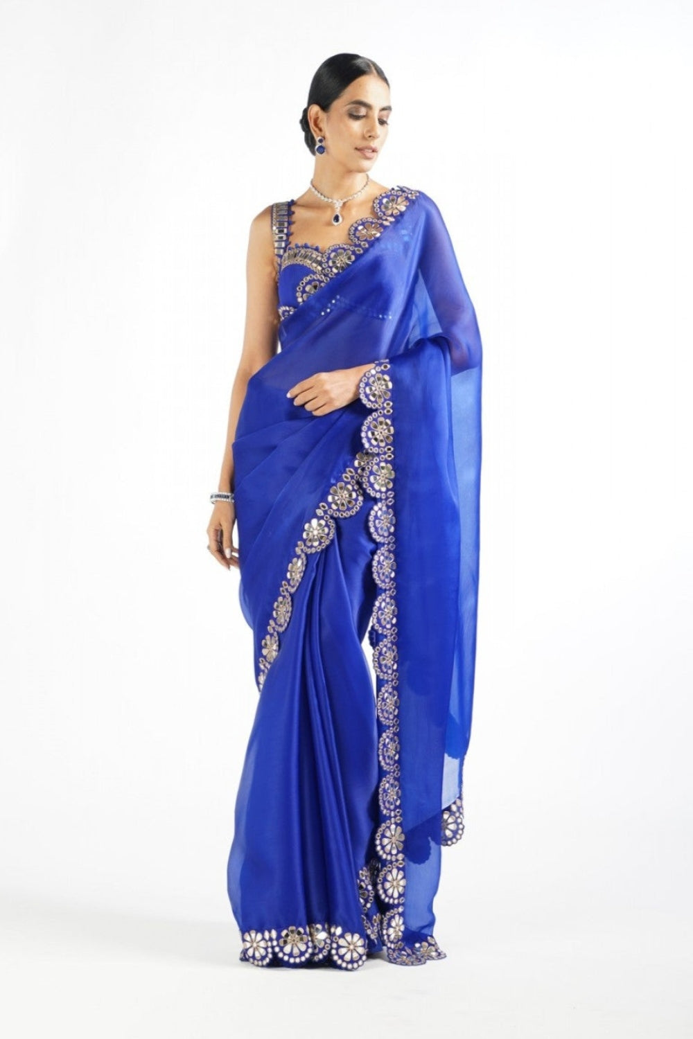 Royal Blue Mirror Scallop Saree Set