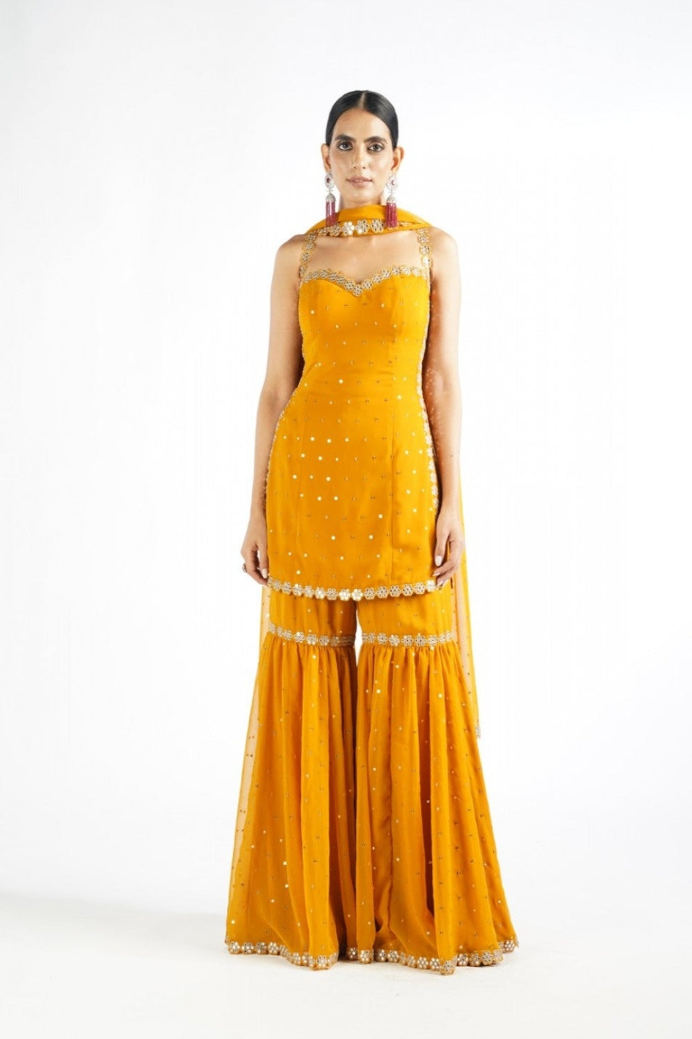Mustard Georgette Sharara Set