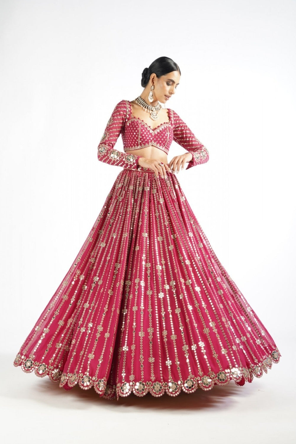 Mellow Wine Small Flower Linear Lehenga Set