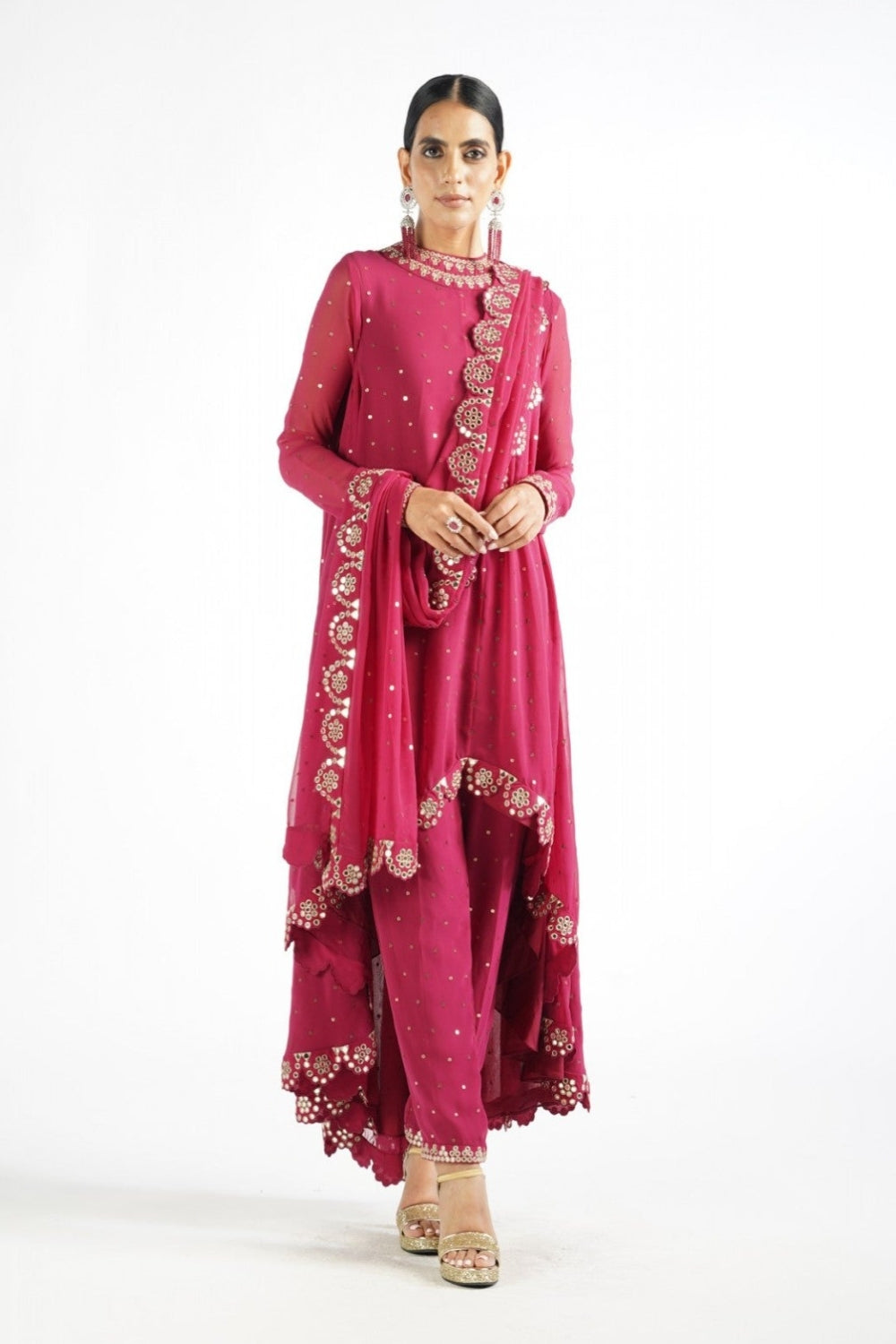 Mellow Wine Scallop Pant Kurta Set