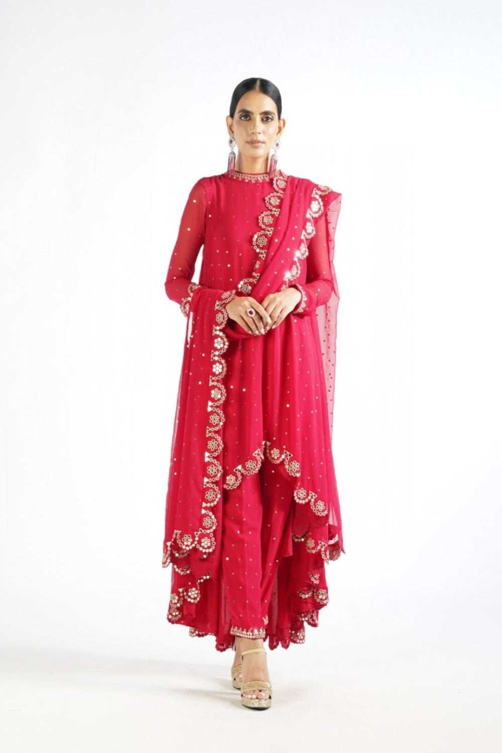 Crimson Red Scallop Pant Kurta Set