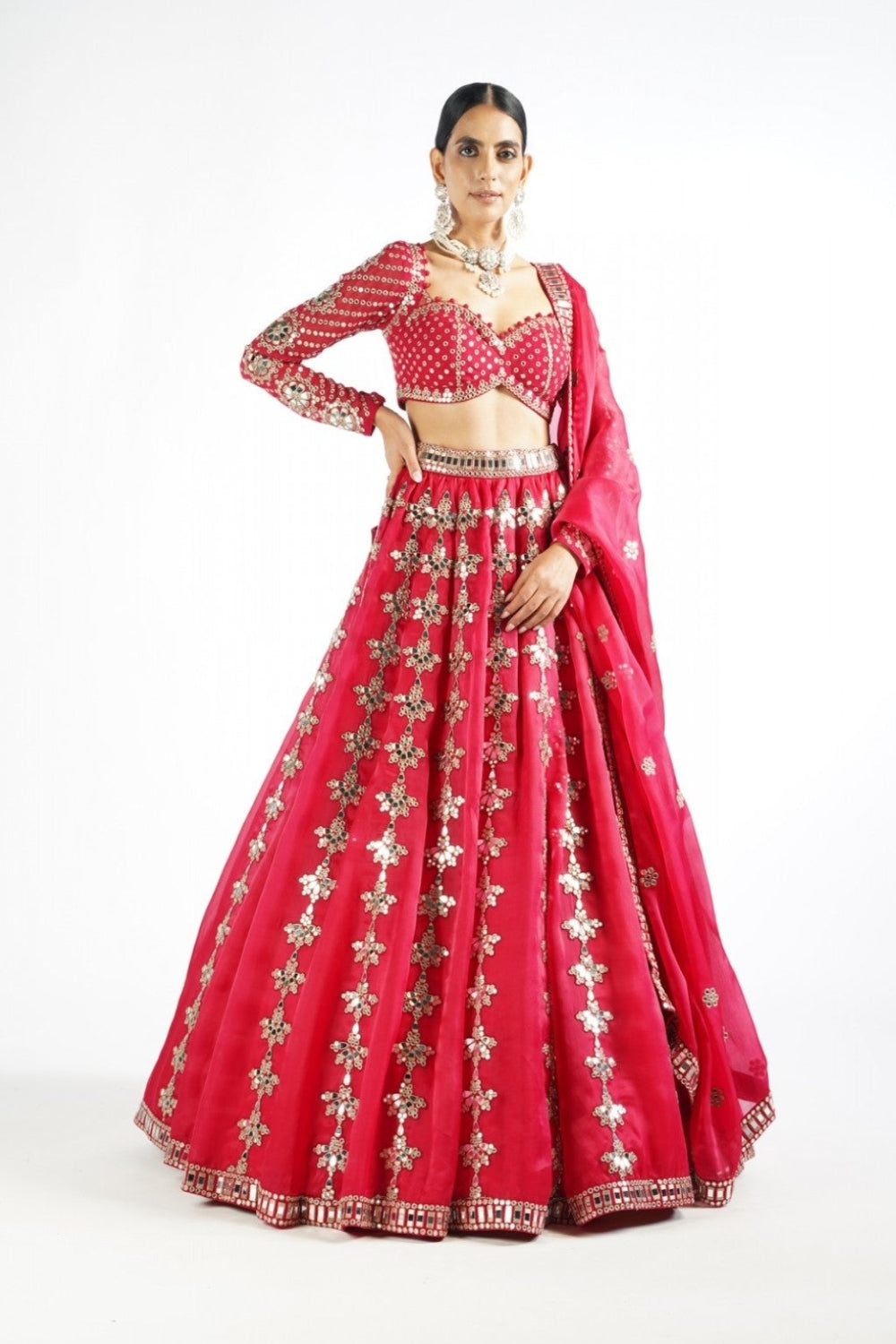 Crimson Red Chandelier Drop Lehenga Set