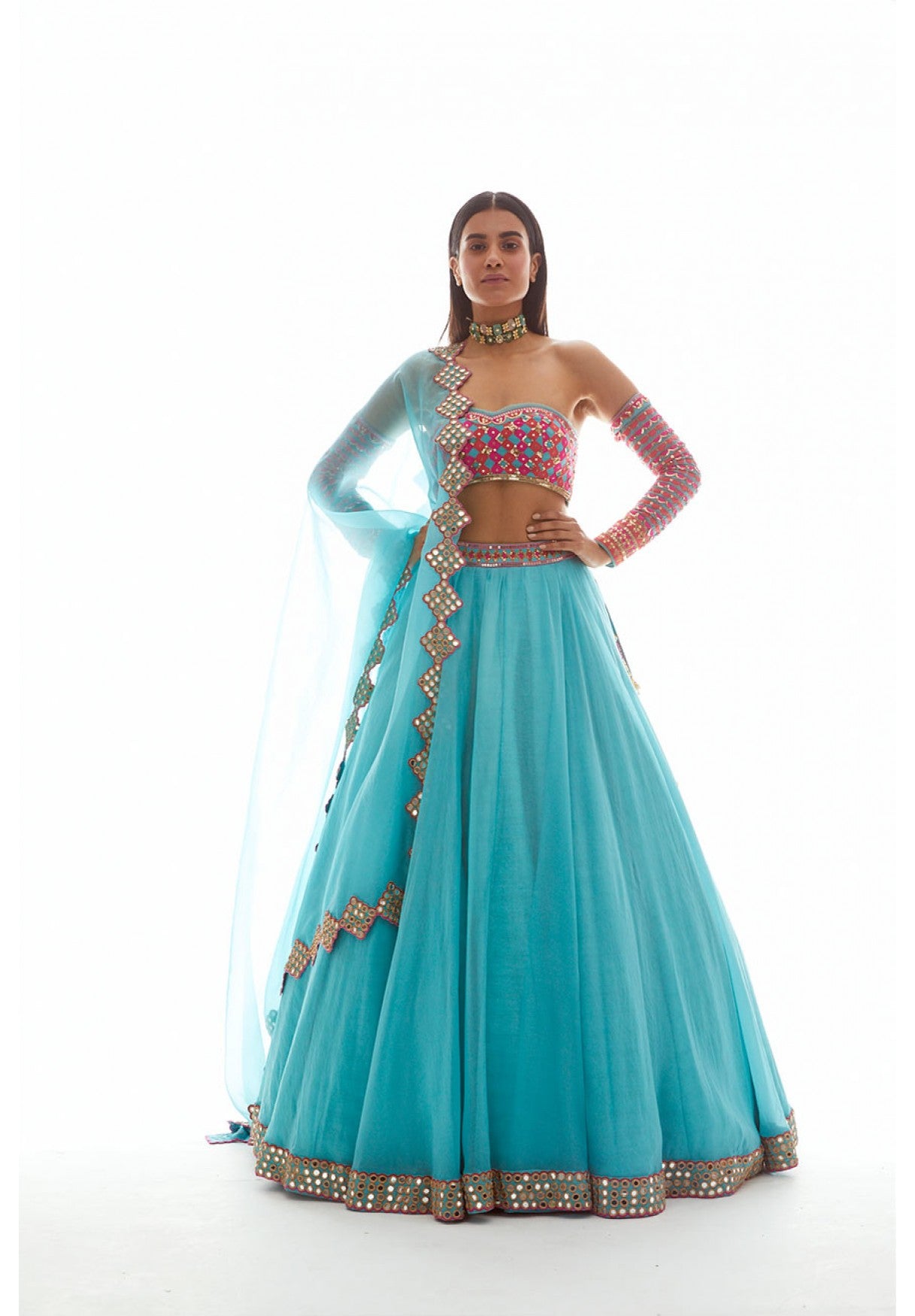 Aqua Applique Lehenga Set