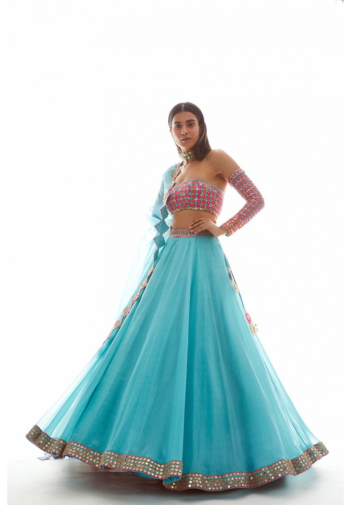 Aqua Applique Lehenga Set