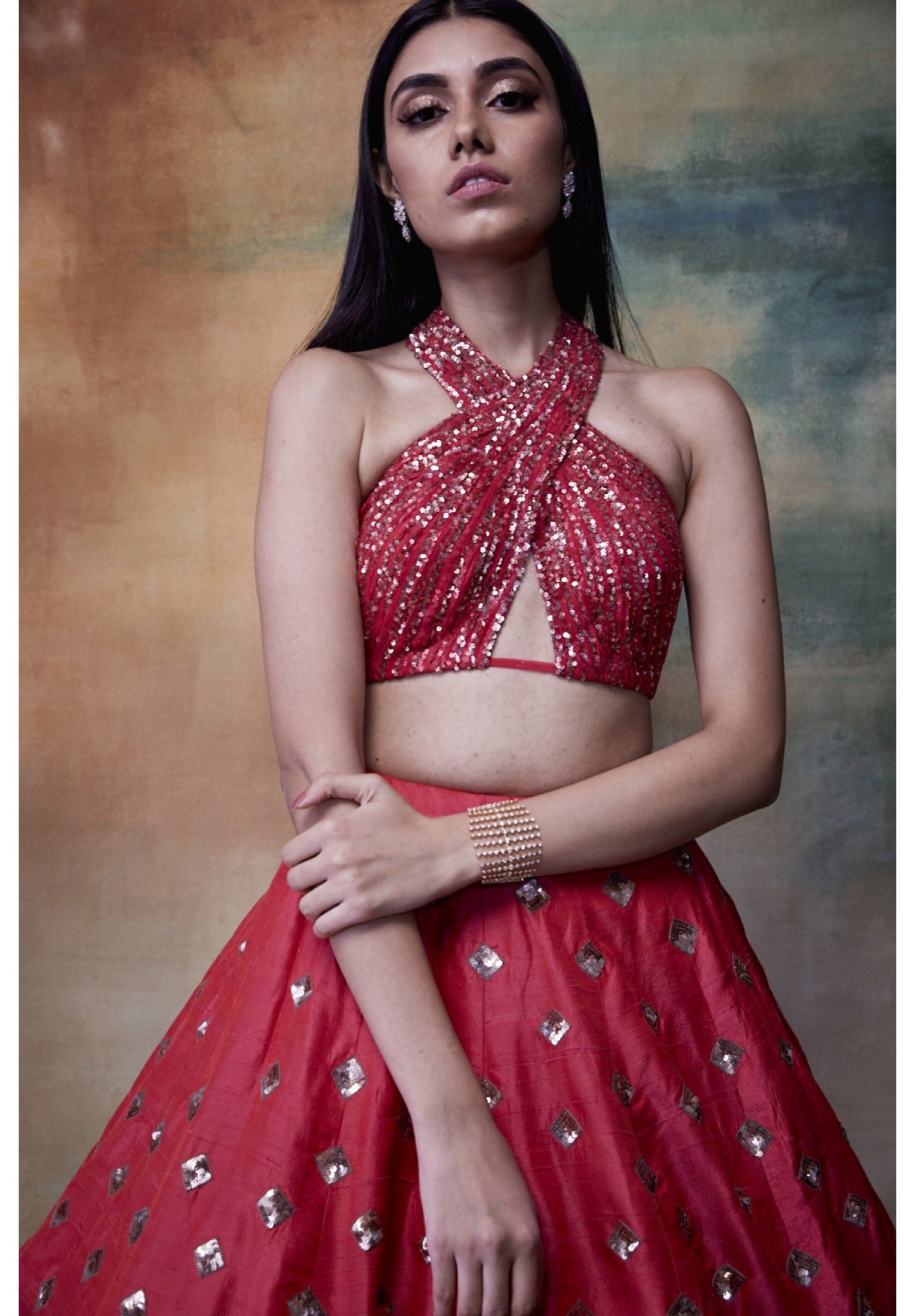 Halter Drape Crop Top & Skirt Set