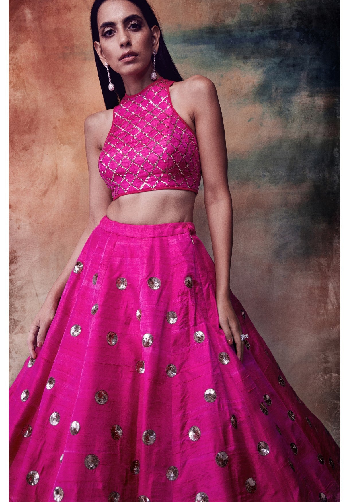 Hot Pink Crop Top Skirt Set