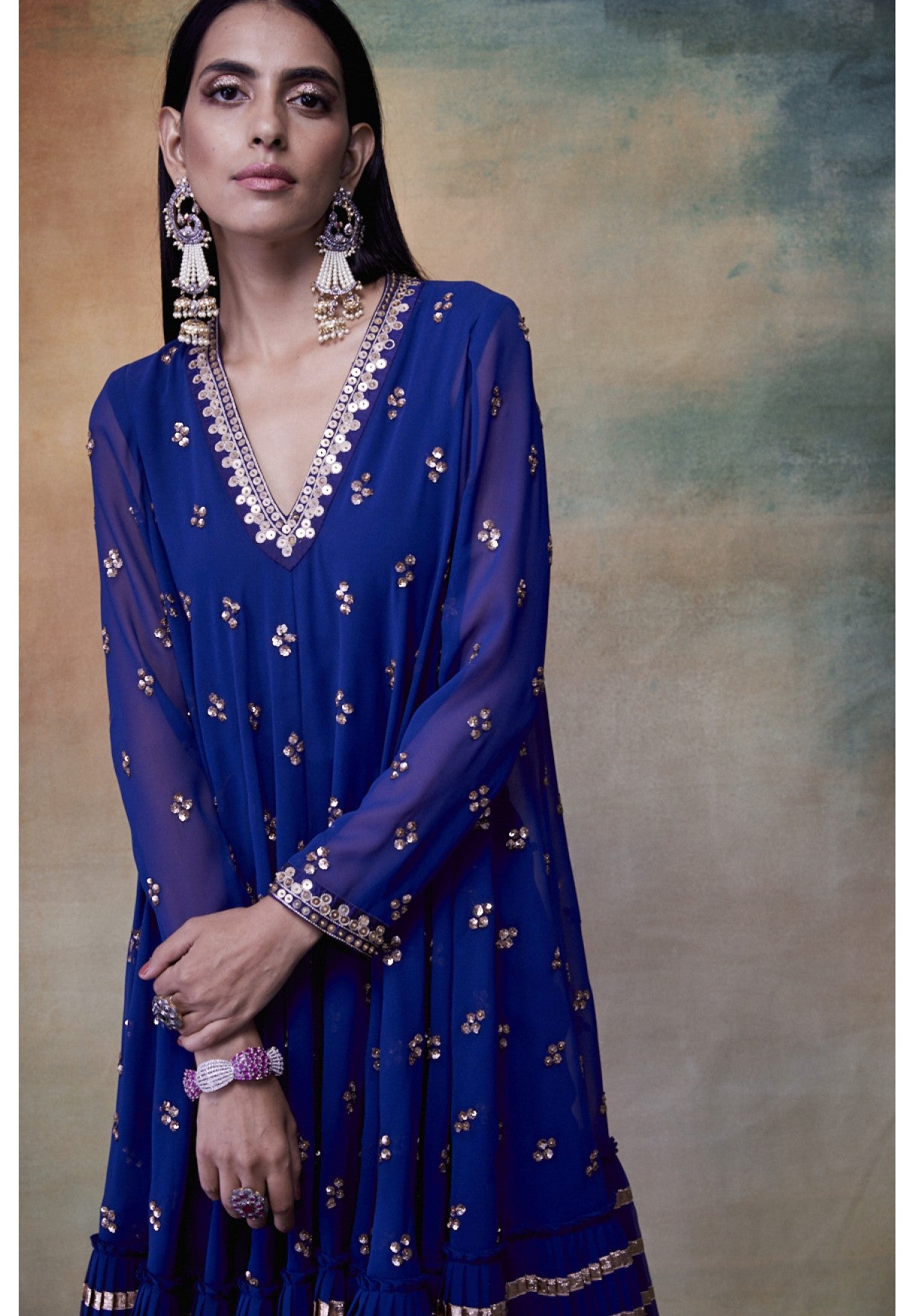MidNight Blue A-Line Gota Frill Kurta & Dhoti Set