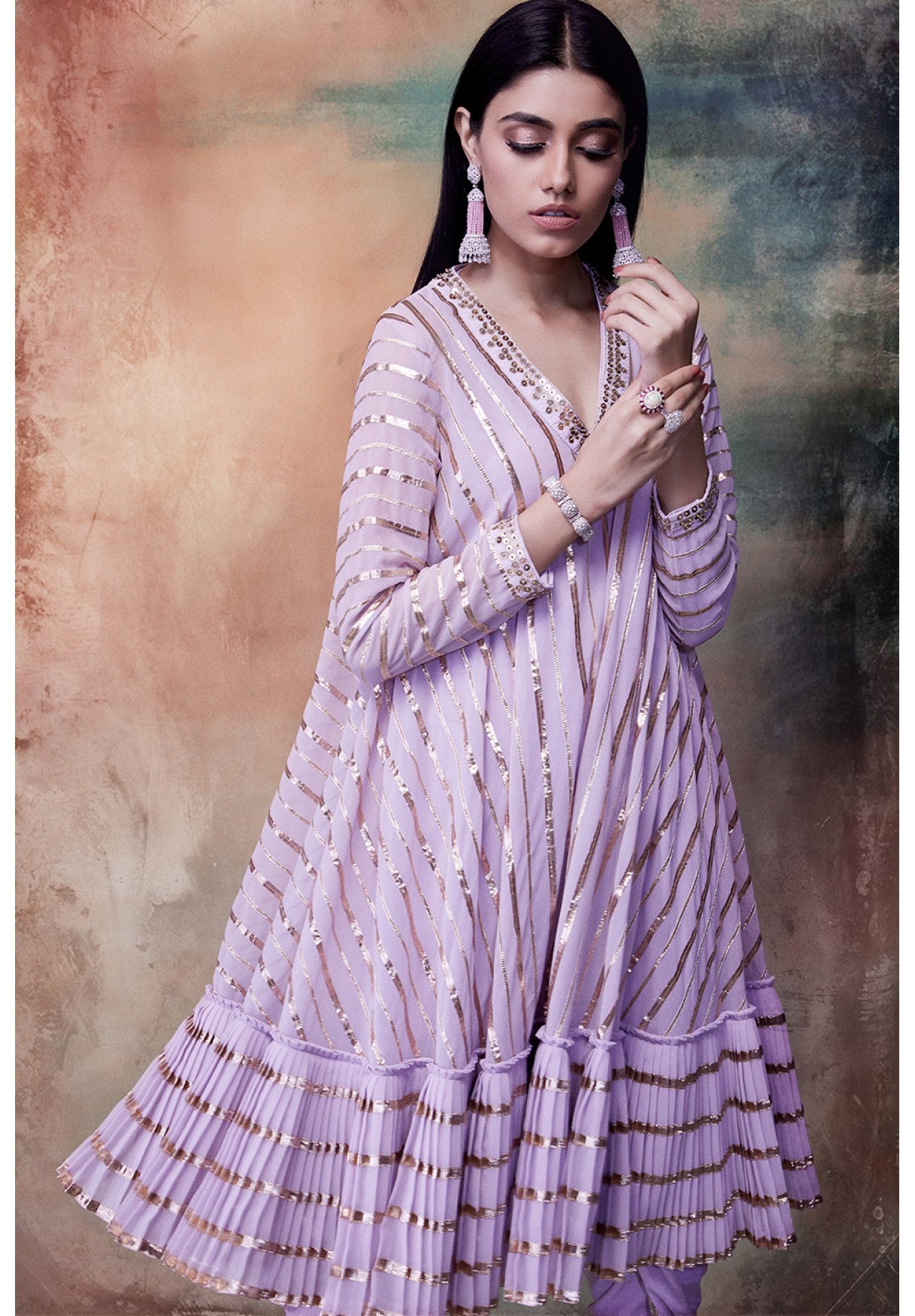 Powder Lilac A-Line Kurta Dhoti Set