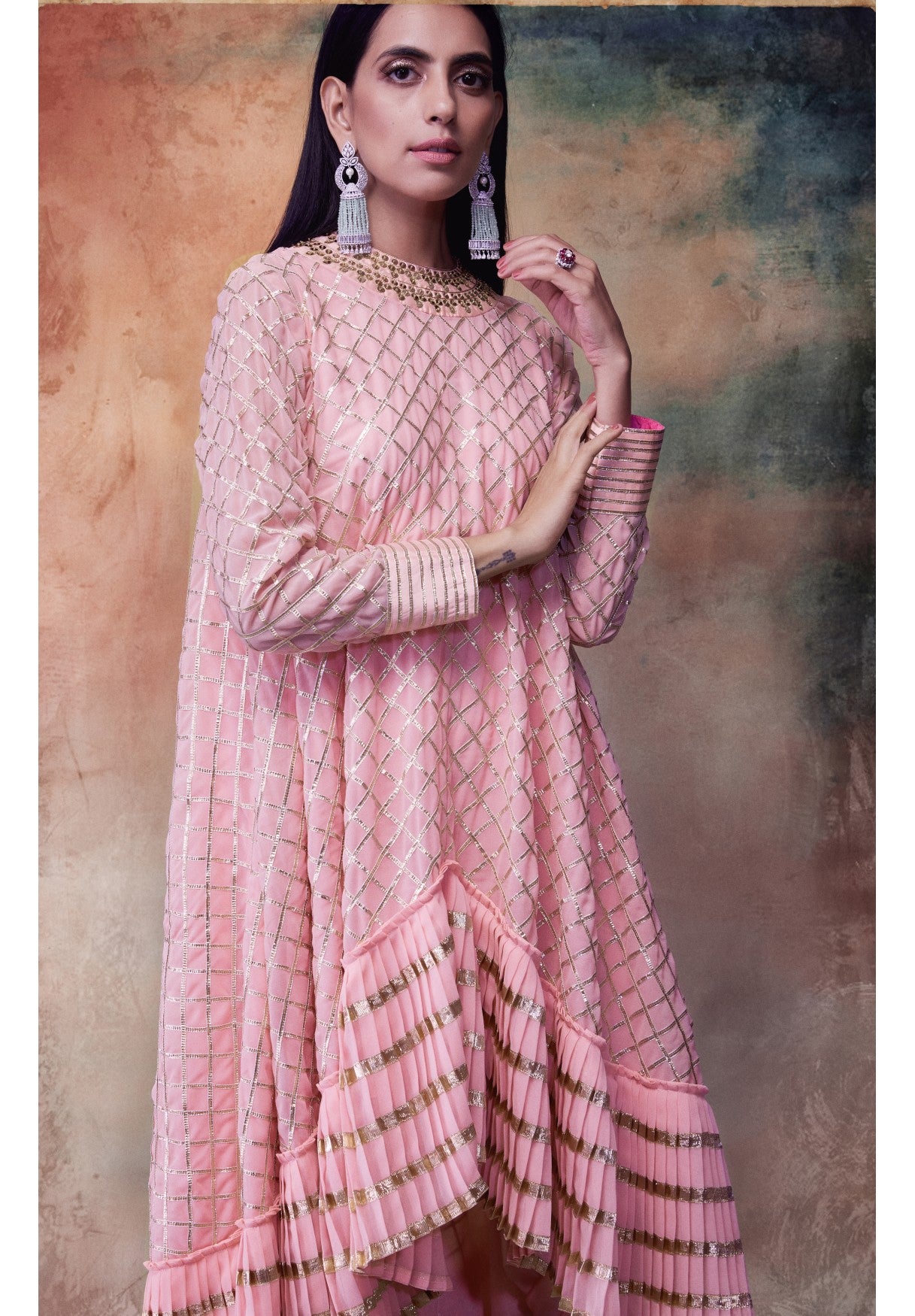 Peach Gota Kurta Dhoti Set