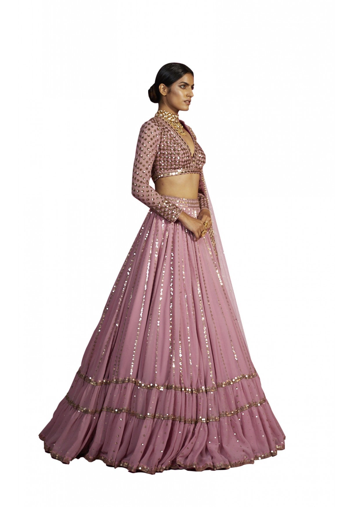 Dull Pink Double Tier Lehenga Set
