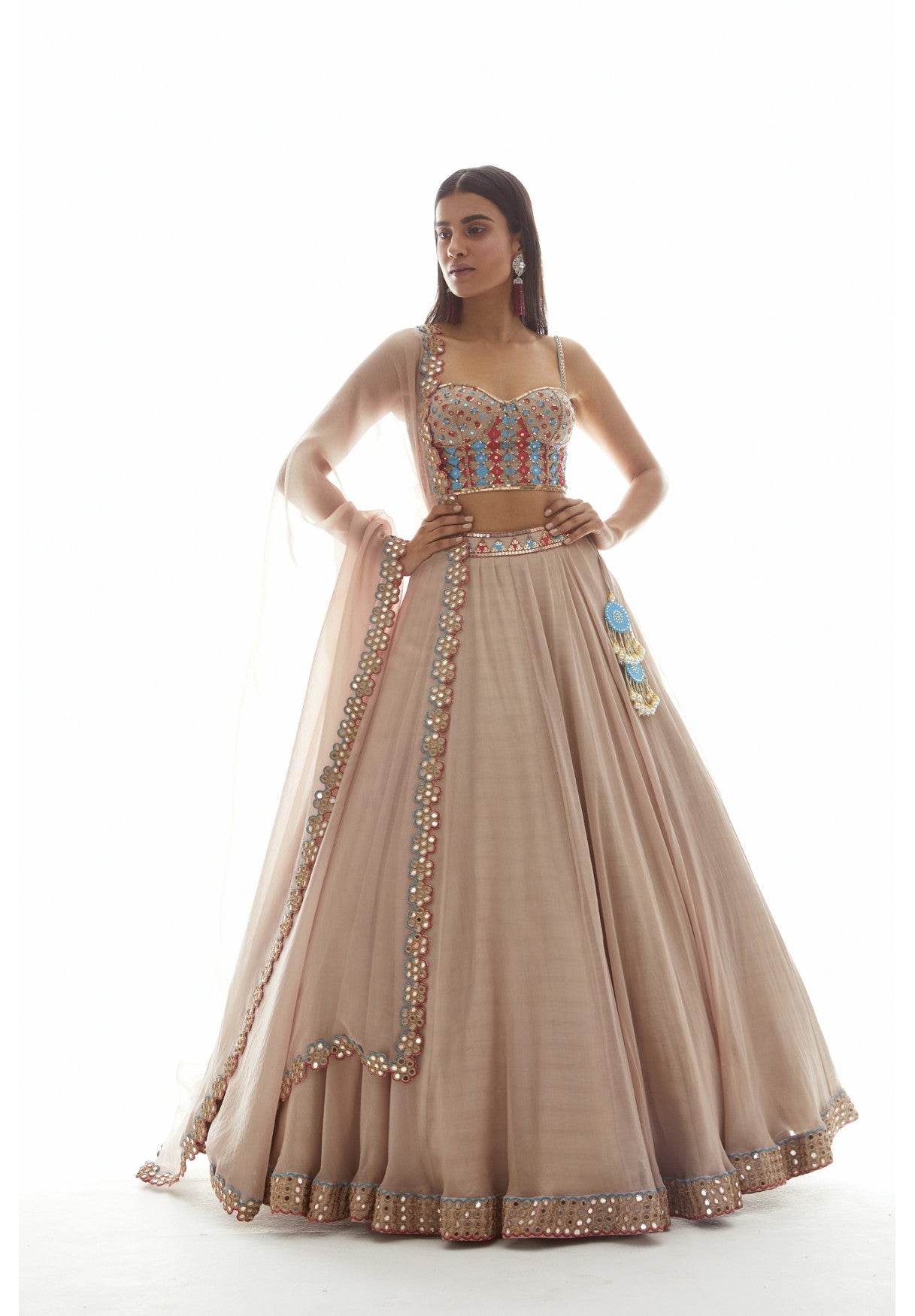 Beige Applique Corset Lehenga Set