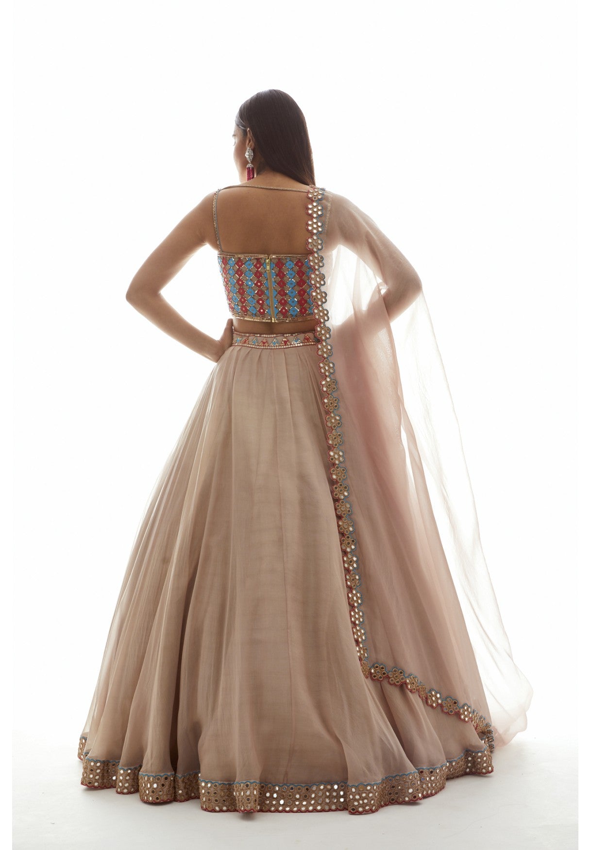 Beige Applique Corset Lehenga Set
