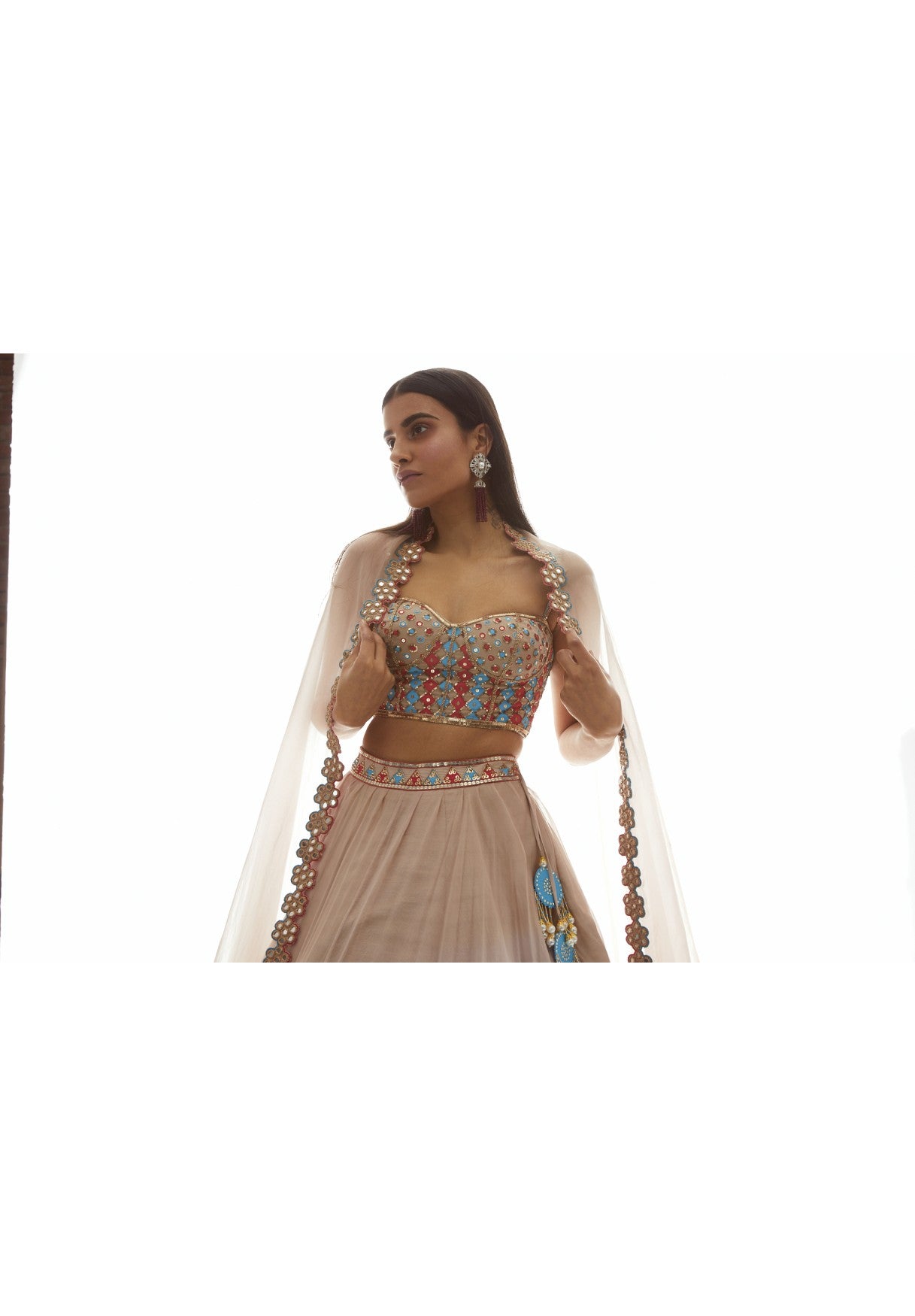 Beige Applique Corset Lehenga Set