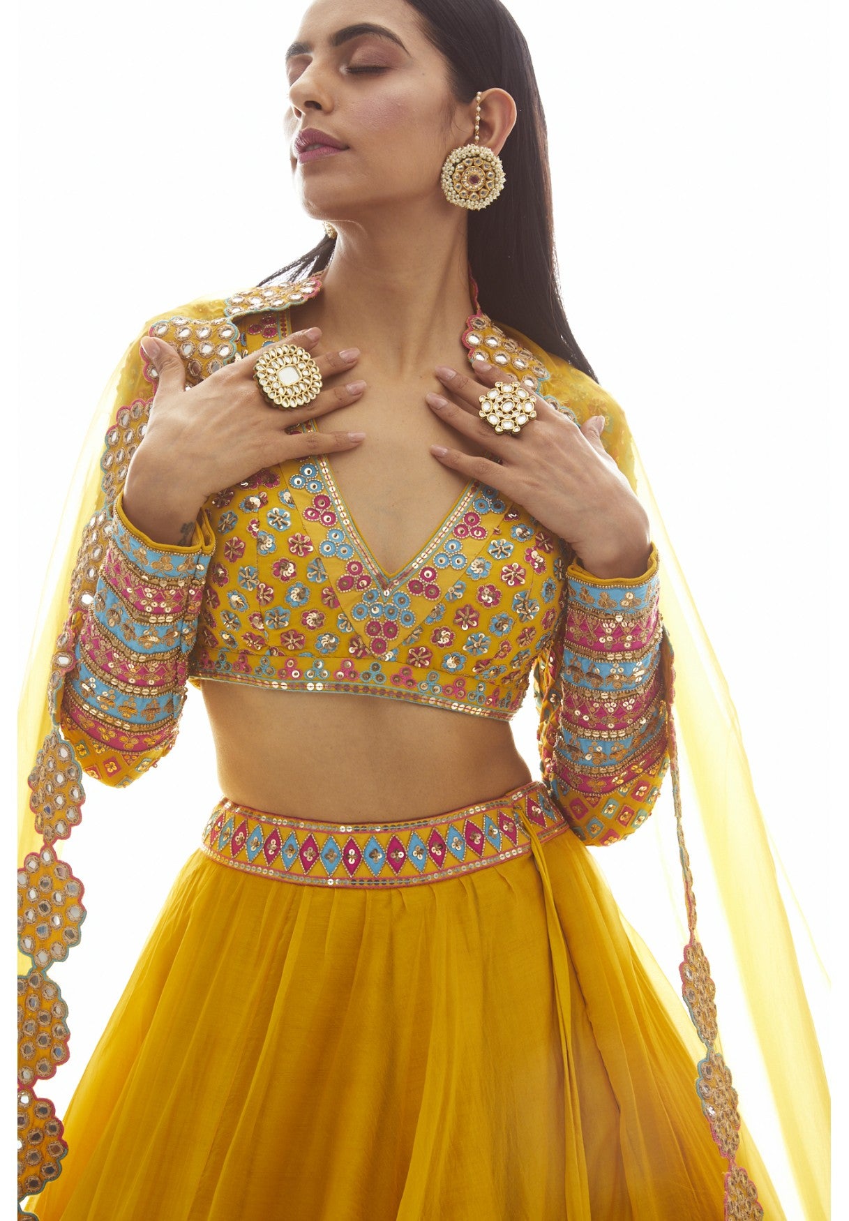 Mustard Applique Lehenga Set