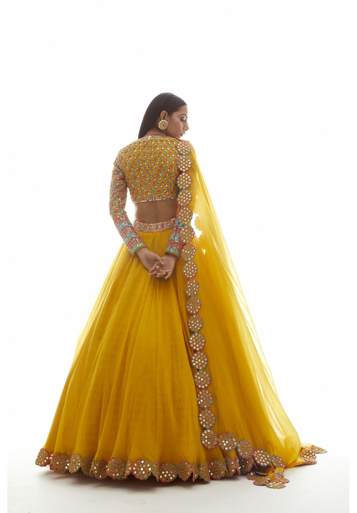 Mustard Applique Lehenga Set