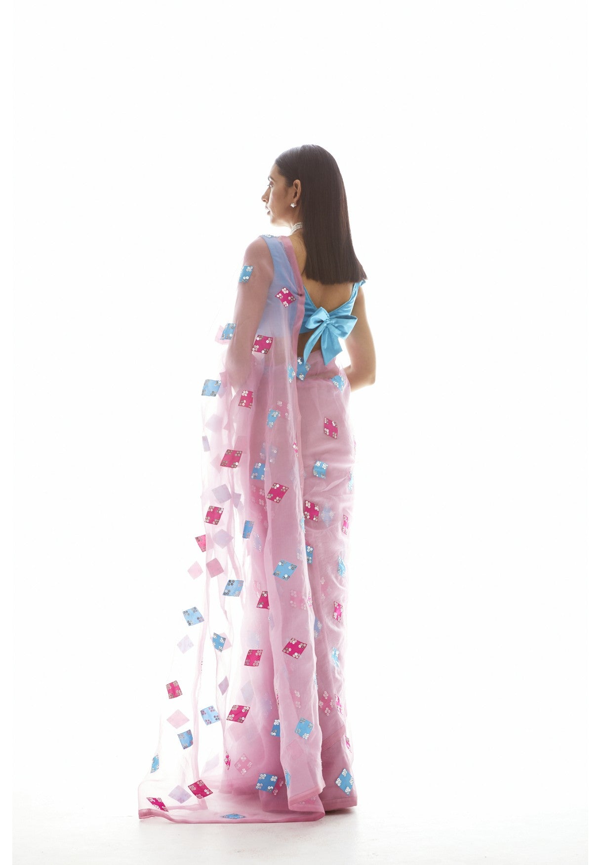 Onion Pink Applique Saree Set