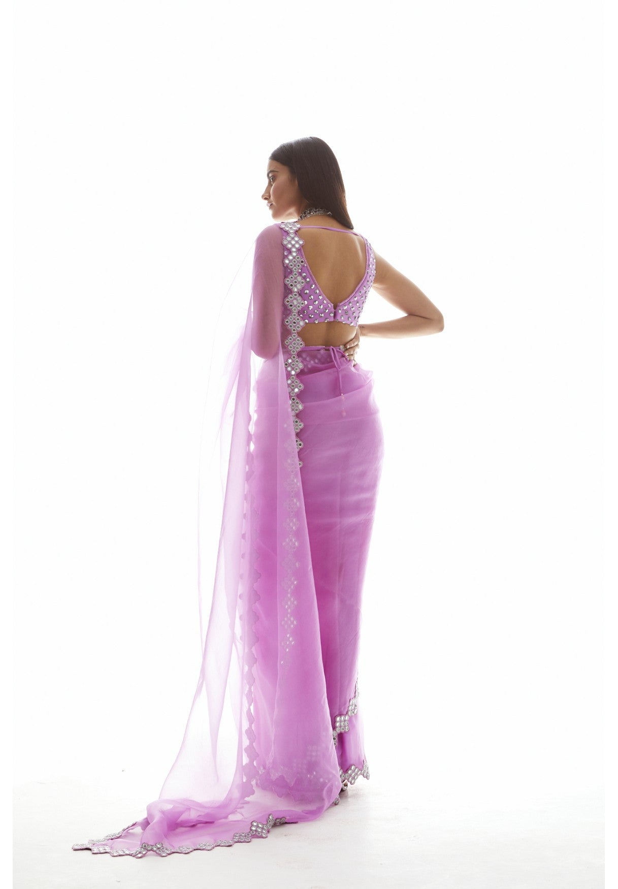 Mauve Organza Mirror Border Saree