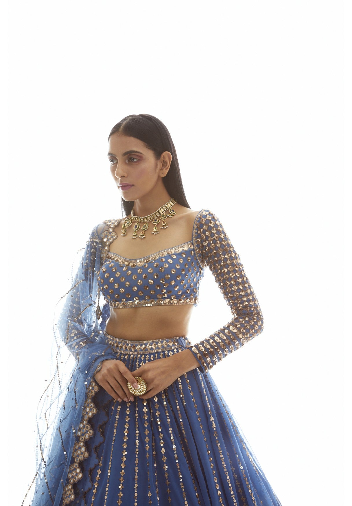 Blue Linear Drop Lehenga Set
