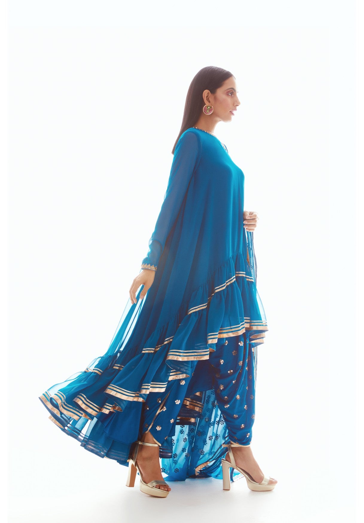 Peacock Blue High Low Kurta Set