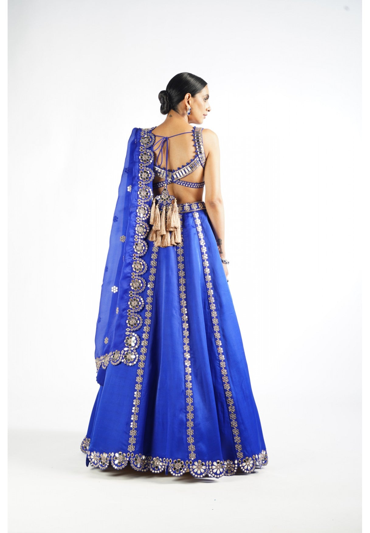 Royal Blue Flower Linear Lehenga Set