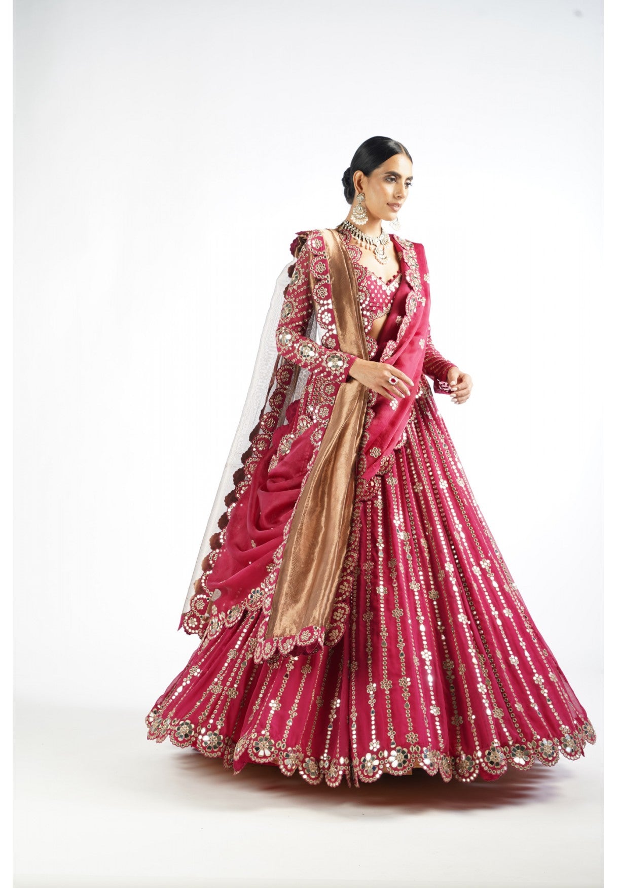 Mellow Wine Small Flower Linear Lehenga Set