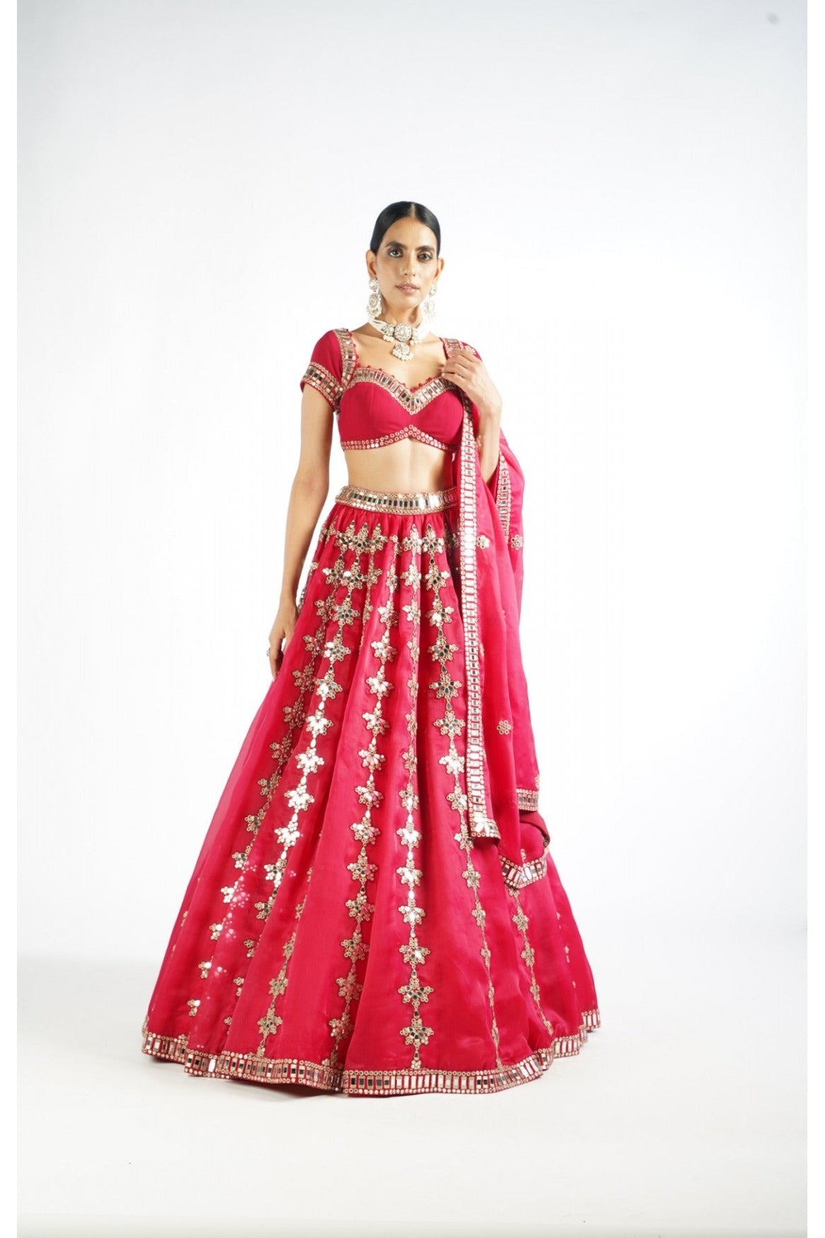 Crimson Red Chandelier Drop Lehenga Set