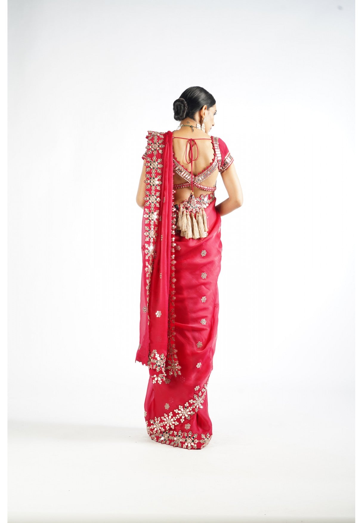 Crimson Red Mirror Work Saree