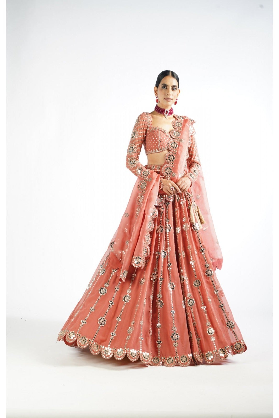 Mellow Rose Big Flower Linear Lehenga Set