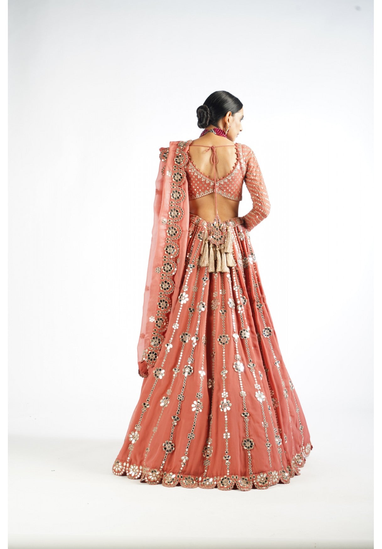 Mellow Rose Big Flower Linear Lehenga Set