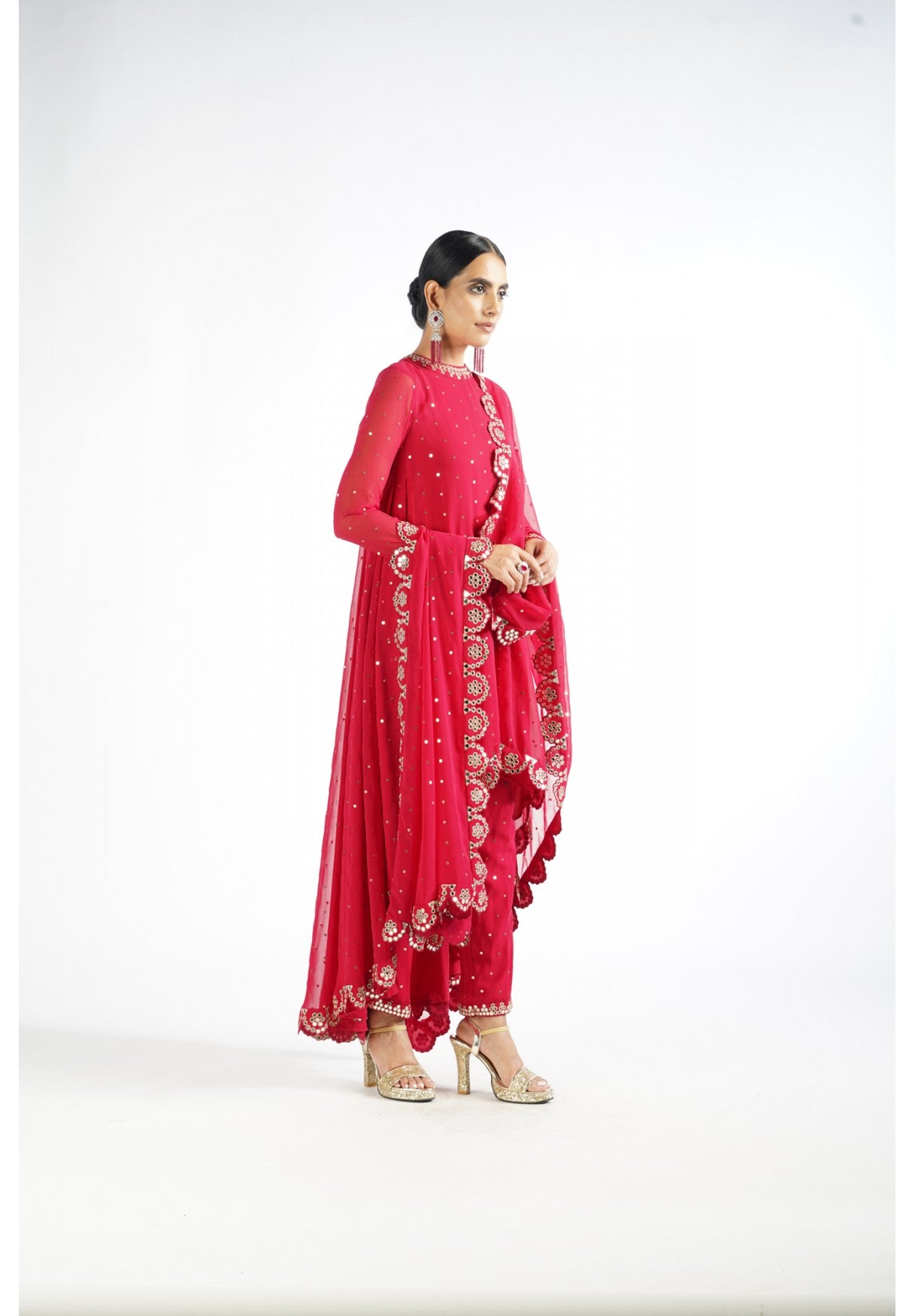 Crimson Red Scallop Pant Kurta Set