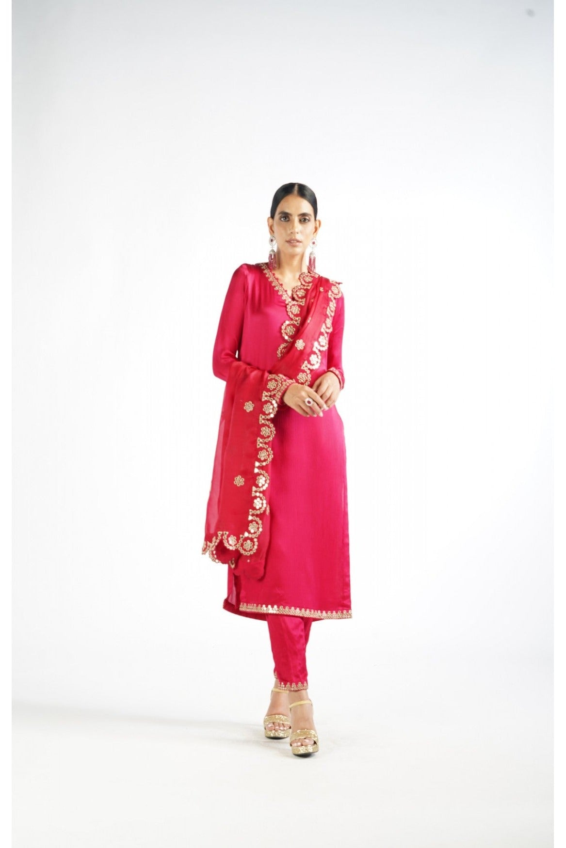 Crimson Red Straight Kurta Pant Set