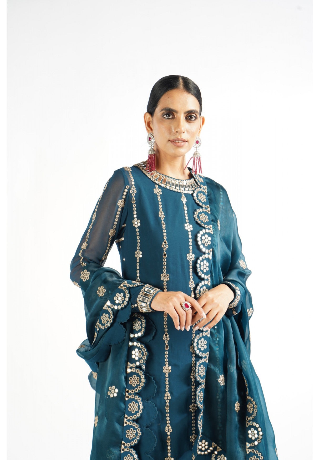 Dark Teal Embellished Pant Kurta Set