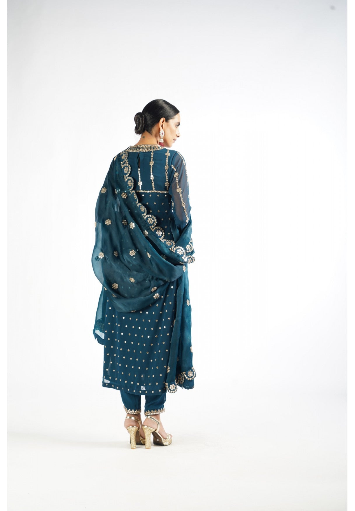 Dark Teal Embellished Pant Kurta Set