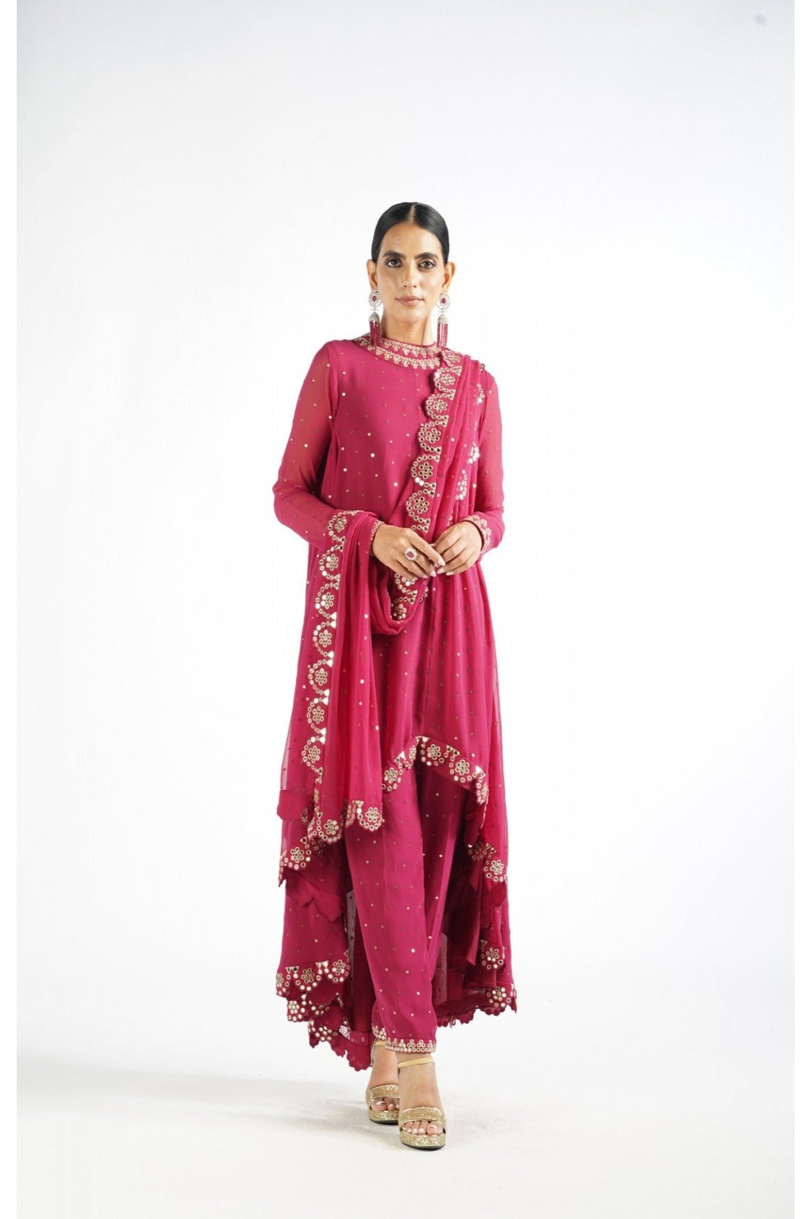 Mellow Wine Scallop Pant Kurta Set