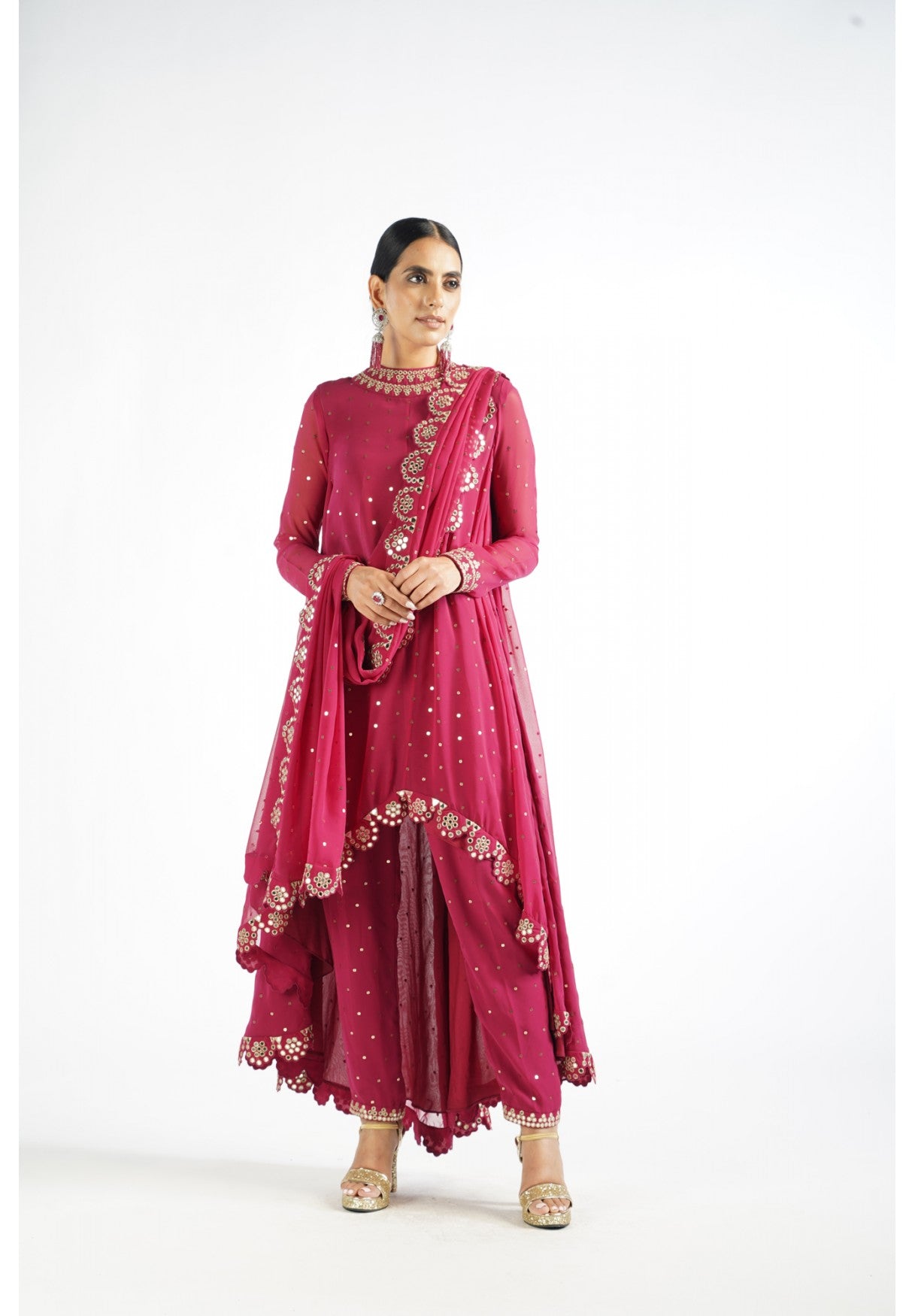 Mellow Wine Scallop Pant Kurta Set