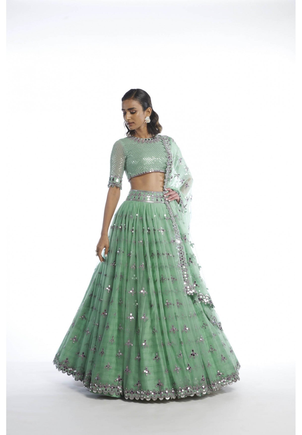 Dull Mint Knife Pleated Lehenga Set