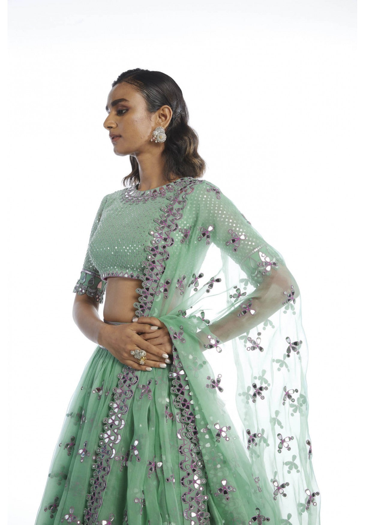 Dull Mint Knife Pleated Lehenga Set