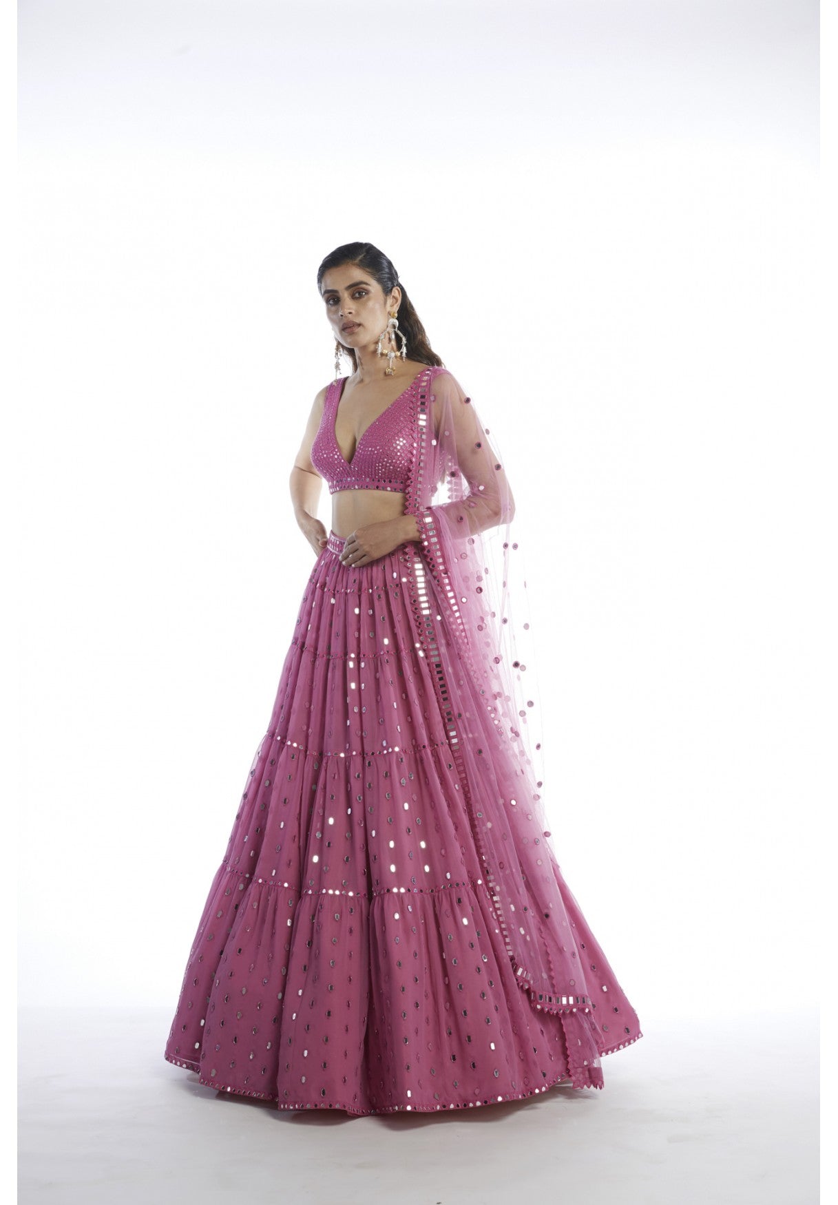 Dark Blush Tier Lehenga Set