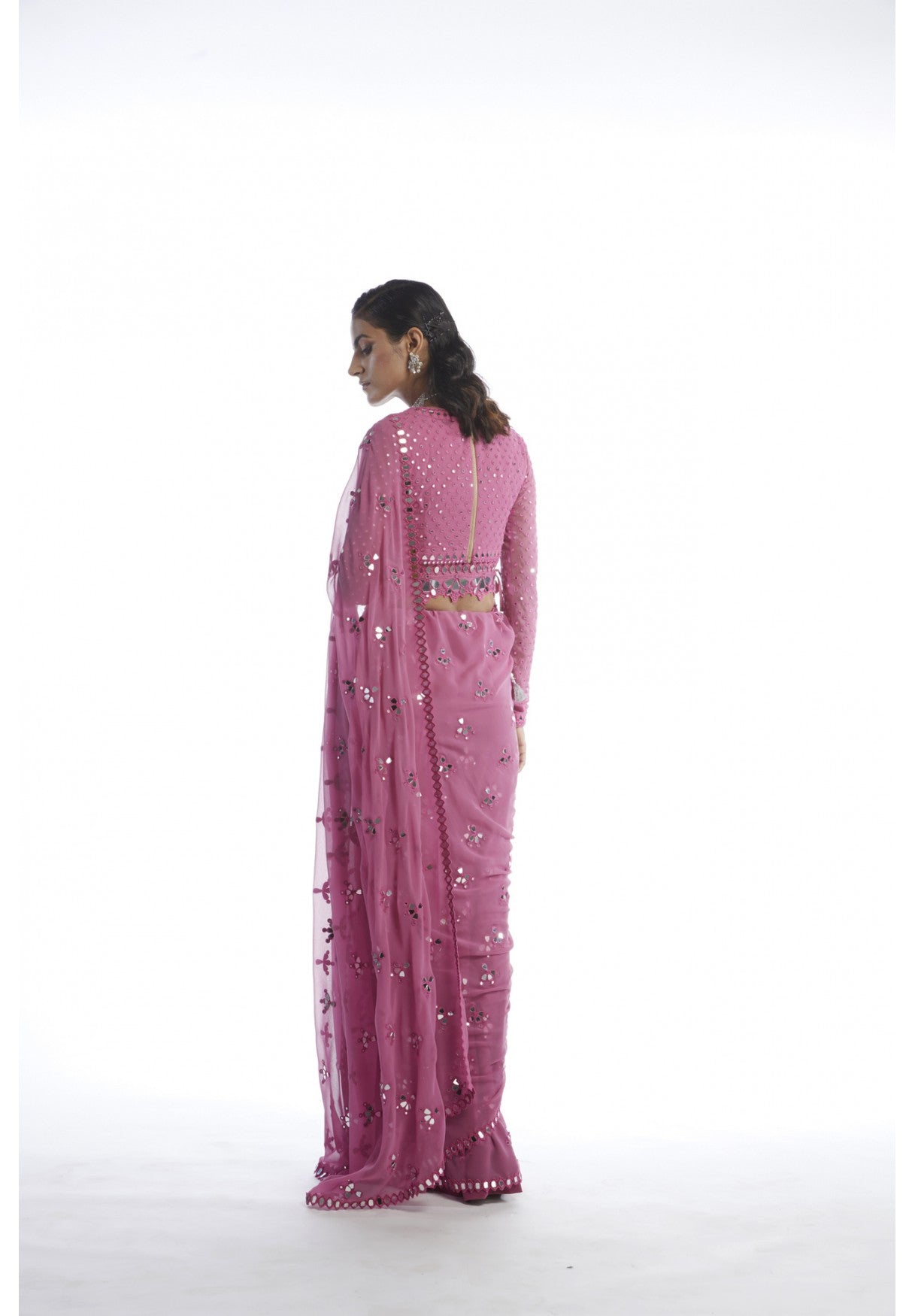 Dark Blush Mirror Cut-Work Saree