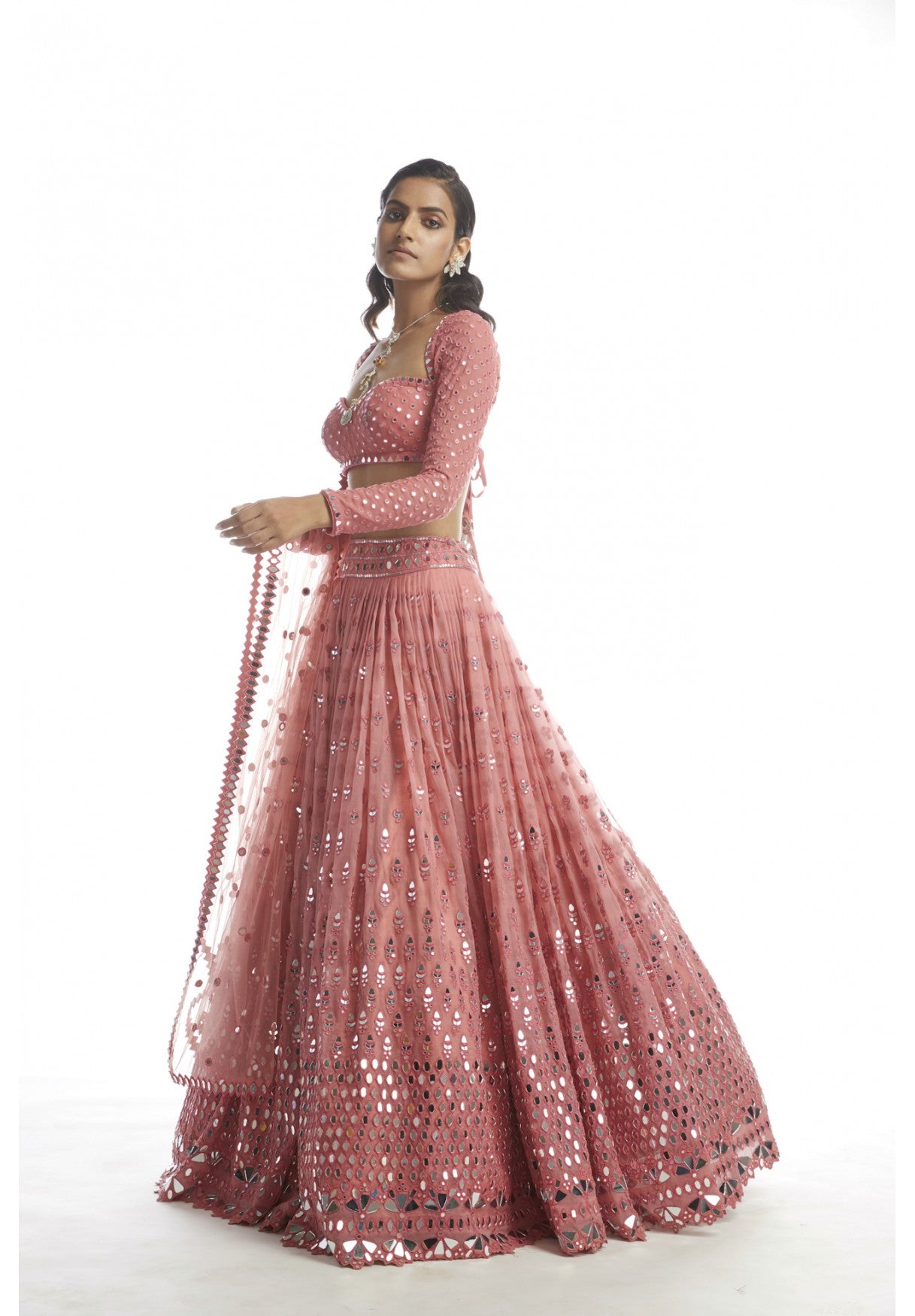 Dull Coral Mirror Gradation Lehanga