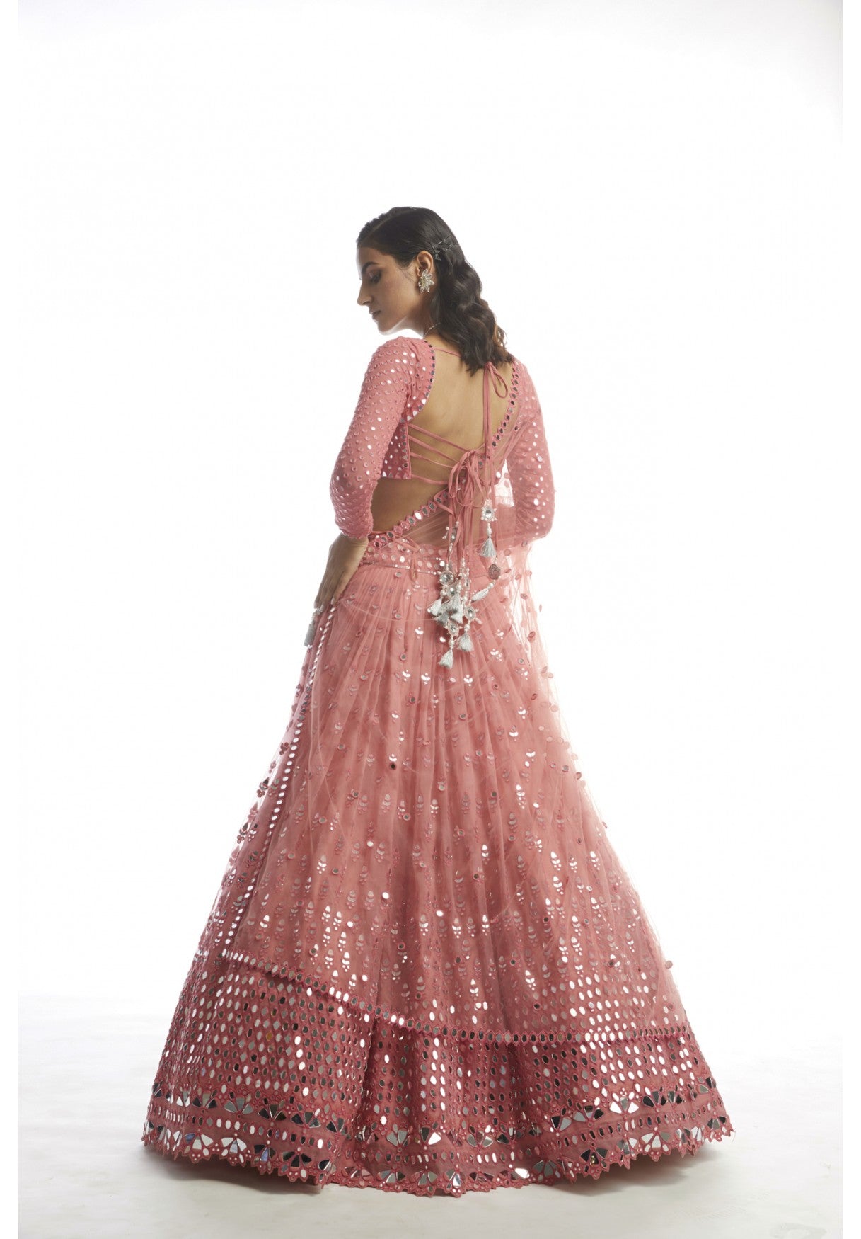 Dull Coral Mirror Gradation Lehanga