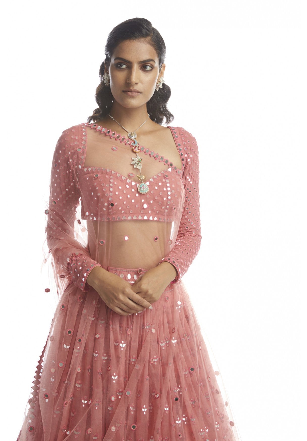 Dull Coral Mirror Gradation Lehanga