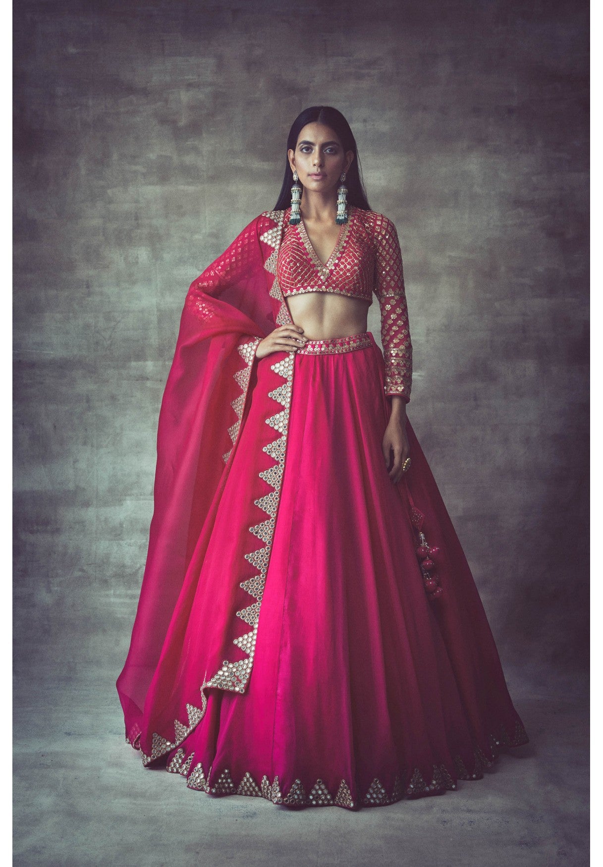 Peacock Pink Organza Lehenga Set