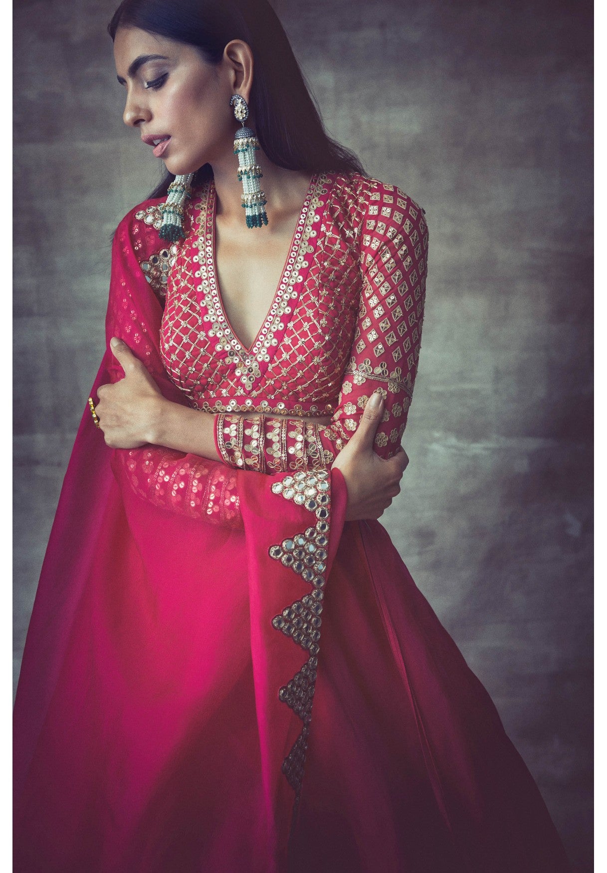 Peacock Pink Organza Lehenga Set