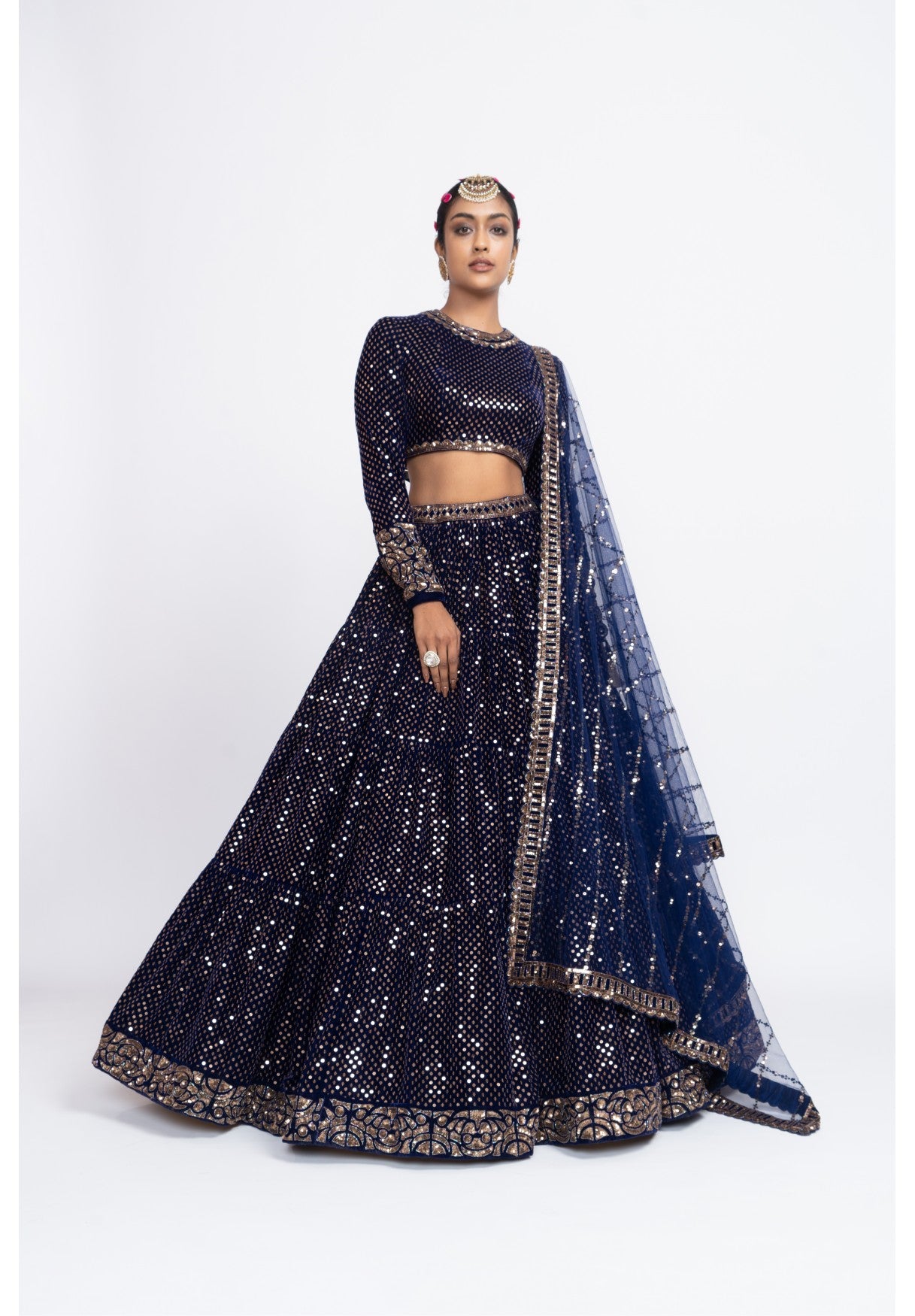 Navy Blue Dense Dot Lehenga Set