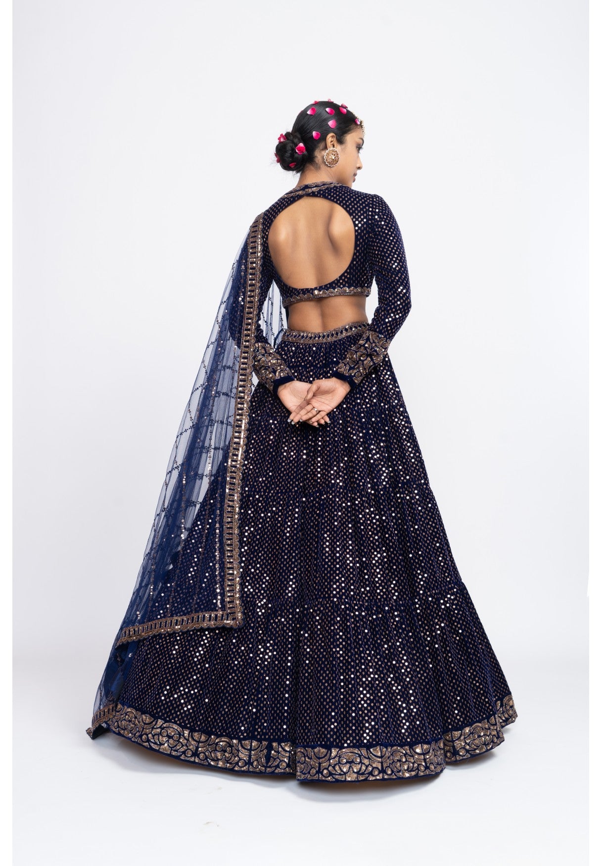 Navy Blue Dense Dot Lehenga Set