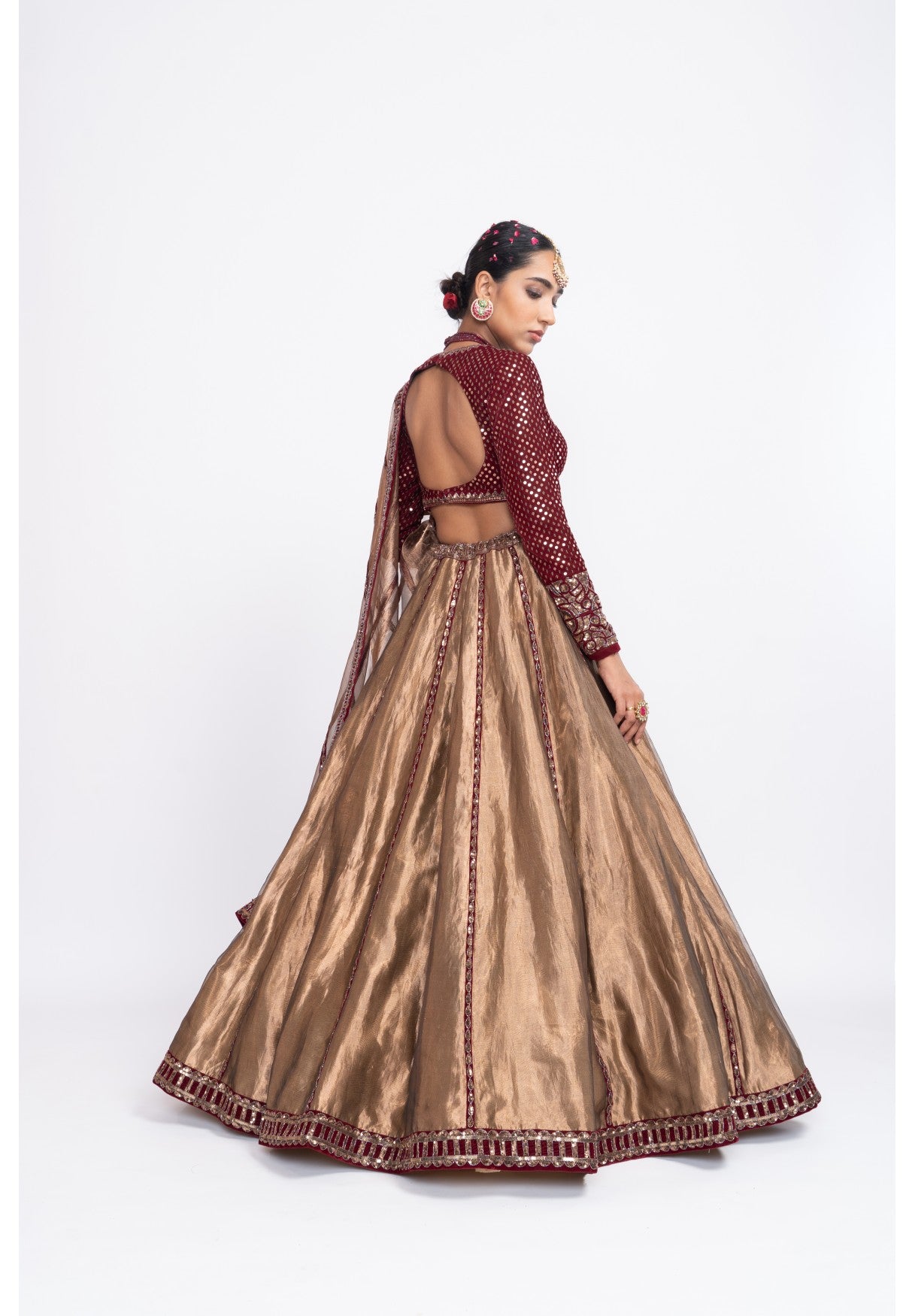 Mahroon And Copper Tissue Lehenga Set