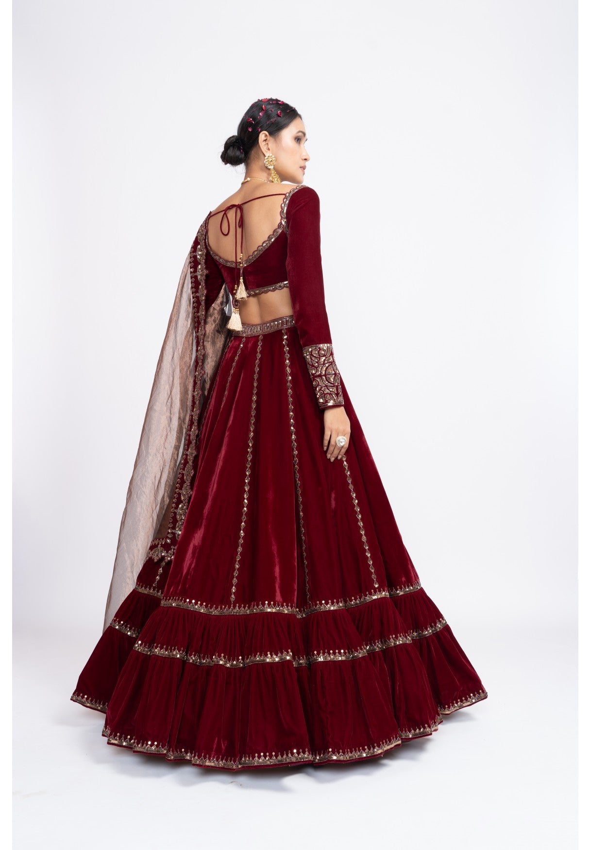 Mahroon Double Tier Lehenga Set