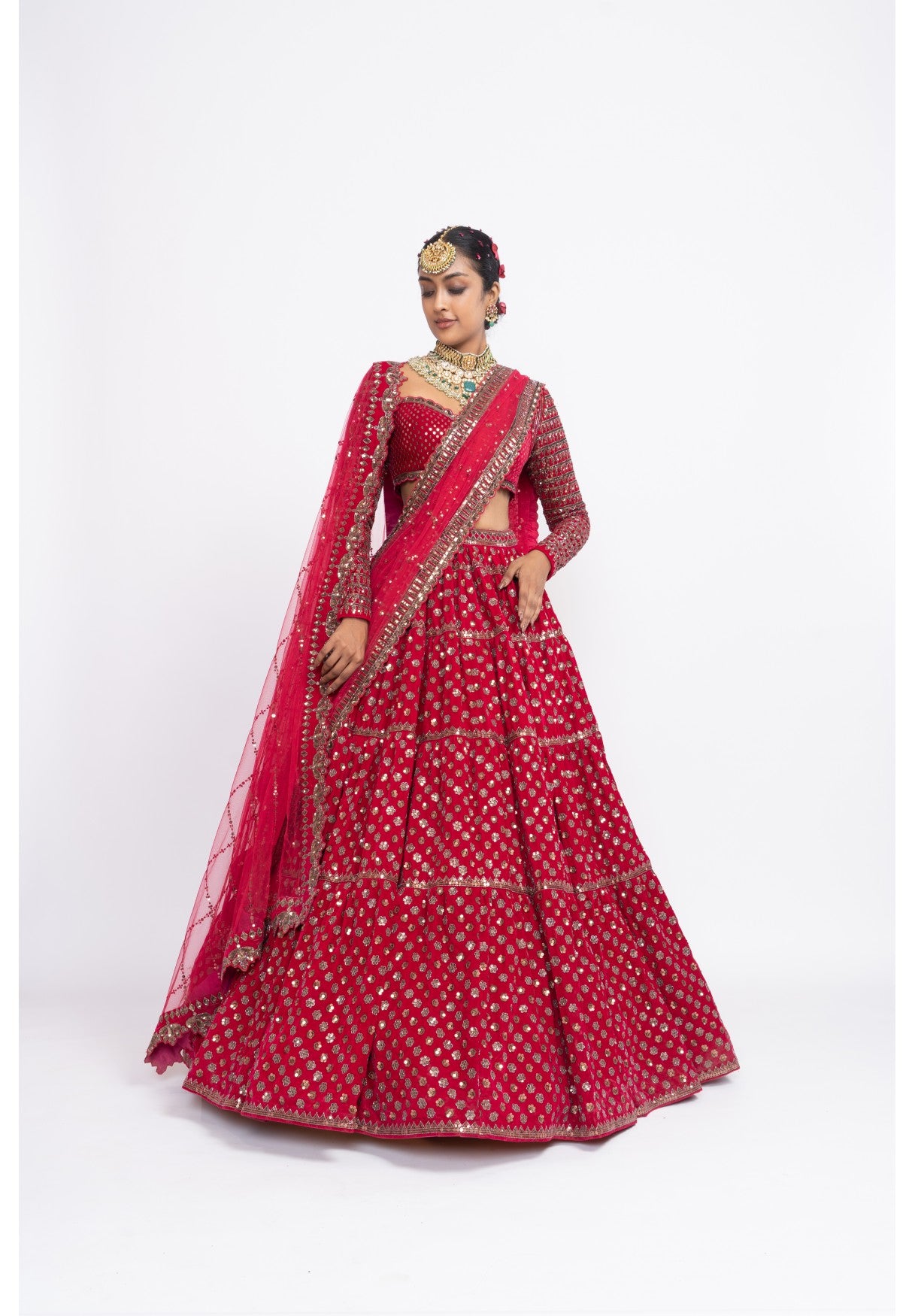 Red Floral Lehenga Set