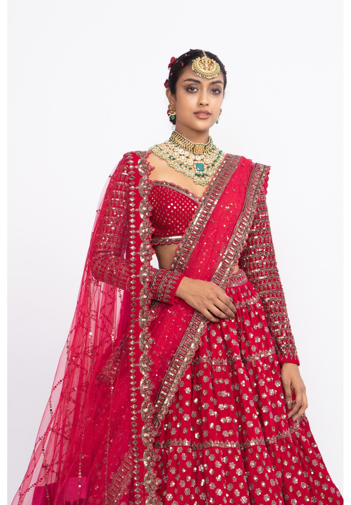 Red Floral Lehenga Set